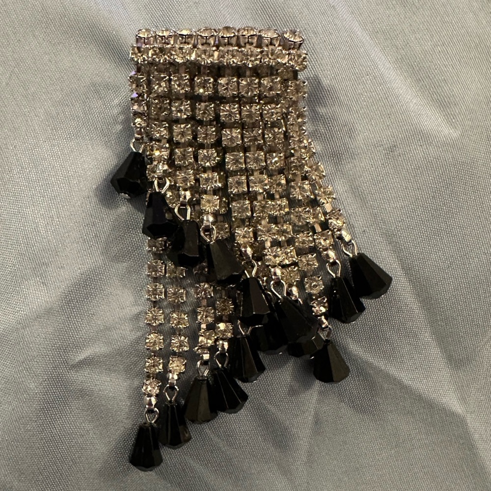Vintage Black And Clear Extraordinary‎ Rhinestone Double Row Brooch Pin - Picture 3 of 9